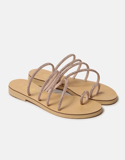 Εικόνα της Δερμάτινα σανδάλια Ελληνικής κατασκευής με λοξά λουράκια Χαλκός