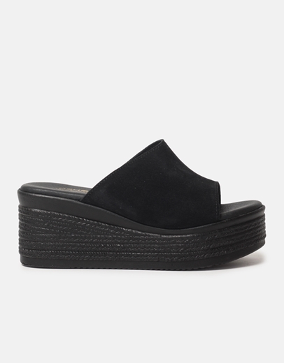 Εικόνα της Δερμάτινες πλατφόρμες Ελληνικής κατασκευής σε απλή γραμμή Μαύρο