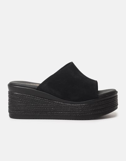 Εικόνα της Δερμάτινες πλατφόρμες Ελληνικής κατασκευής σε απλή γραμμή Μαύρο