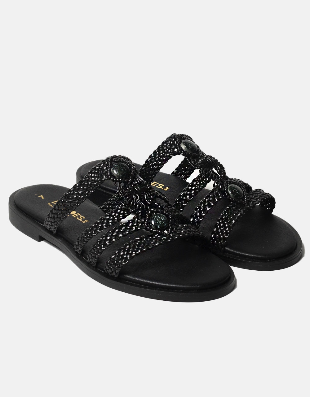 Εικόνα από Δερμάτινα σανδάλια Ελληνικής κατασκευής με σχέδιο πλέξης Μαύρο