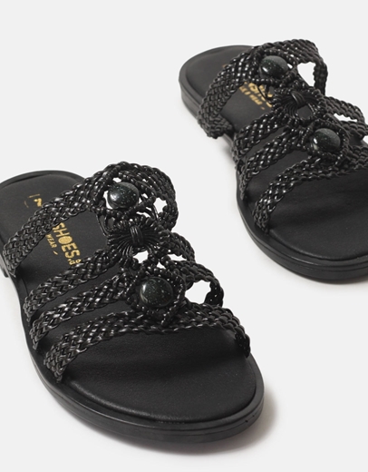 Εικόνα της Δερμάτινα σανδάλια Ελληνικής κατασκευής με σχέδιο πλέξης Μαύρο