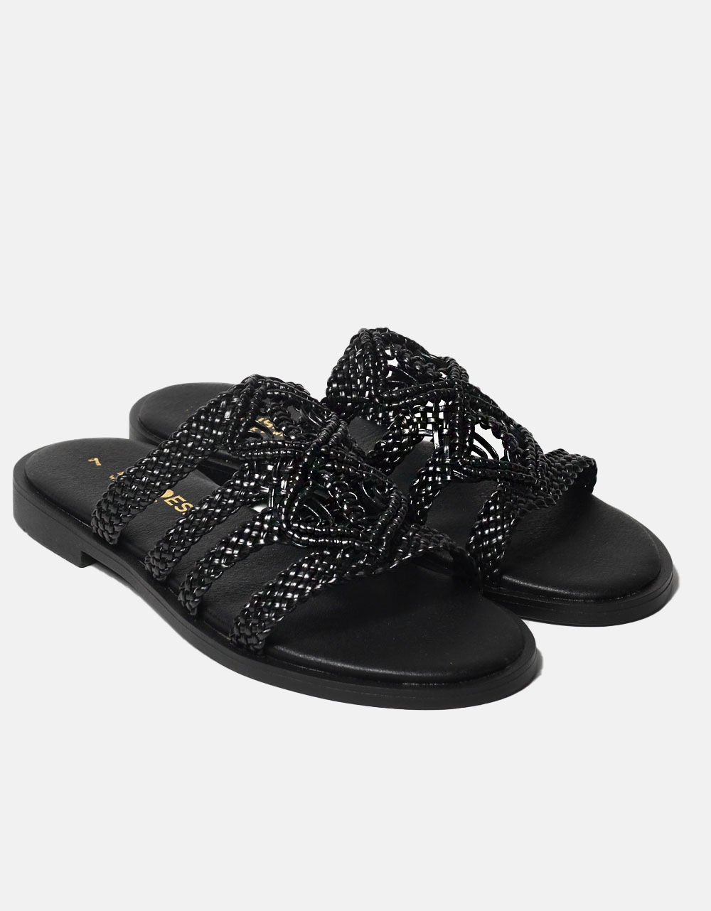 Εικόνα από Δερμάτινα σανδάλια Ελληνικής κατασκευής  με ιδιαίτερο σχέδιο πλέξης Μαύρο