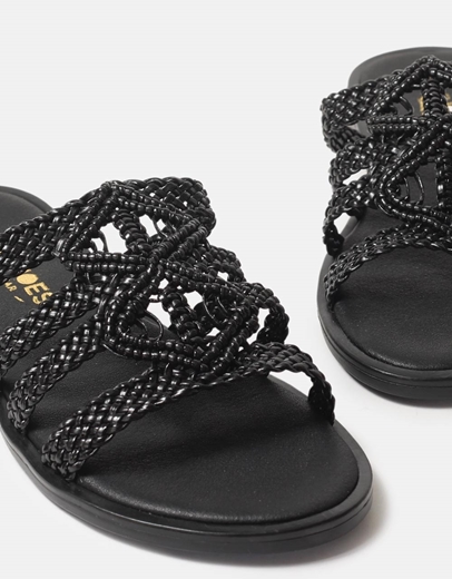 Εικόνα της Δερμάτινα σανδάλια Ελληνικής κατασκευής  με ιδιαίτερο σχέδιο πλέξης Μαύρο