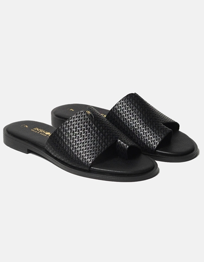 Εικόνα της Σανδάλια flat Ελληνικής κατασκευής με φαρδιά φάσα Μαύρο