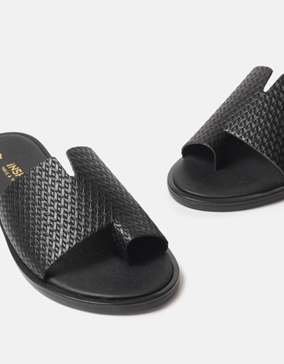 Εικόνα της Σανδάλια flat Ελληνικής κατασκευής με φαρδιά φάσα Μαύρο
