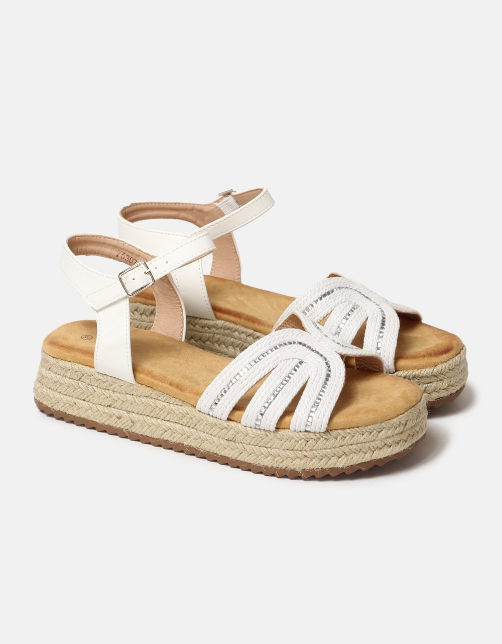 Εικόνα από Open heel εσπαντρίγιες Ελληνικής κατασκευής με μπαρέτα Λευκό