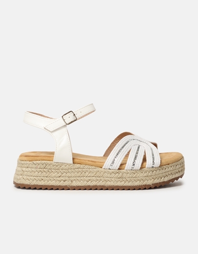 Εικόνα της Open heel εσπαντρίγιες Ελληνικής κατασκευής με μπαρέτα Λευκό