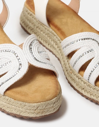 Εικόνα της Open heel εσπαντρίγιες Ελληνικής κατασκευής με μπαρέτα Λευκό