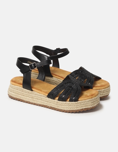 Εικόνα της Open heel εσπαντρίγιες Ελληνικής κατασκευής με μπαρέτα Μαύρο