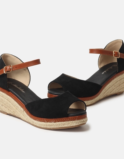 Εικόνα της Εσπαντρίγιες peep toe Ελληνικής κατασκευής με μπαρέτα Μαύρο