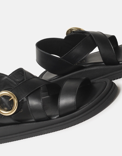 Εικόνα της Δερμάτινα σανδάλια Ελληνικής Κατασκευής με φαρδιά λουράκια Μαύρο