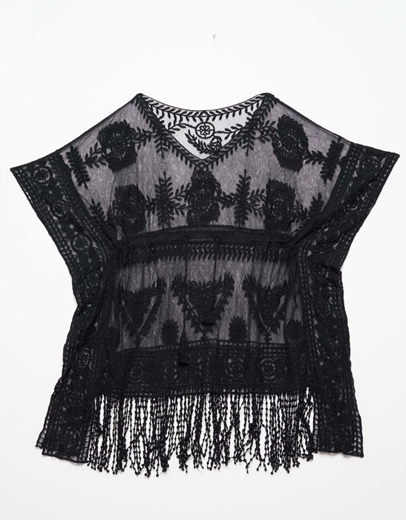 Εικόνα της Μινι φόρεμα καφτάνι τούλι με κρόσια Μαύρο