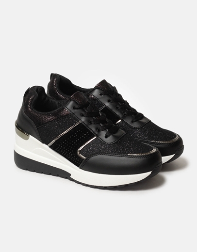 Εικόνα της Sneakers με διπλή σόλα διακοσμημένα με strass Μαύρο