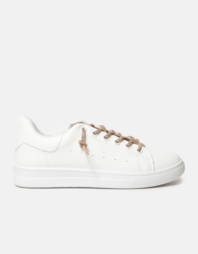 Εικόνα της Basic sneakers με κορδόνια από strass Λευκό/Σαμπανί