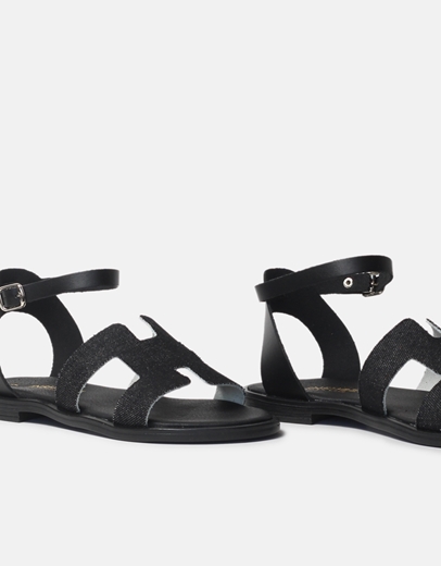 Εικόνα της Δερμάτινα σανδάλια Ελληνικής κατασκευής με μπαρέτα Μαύρο