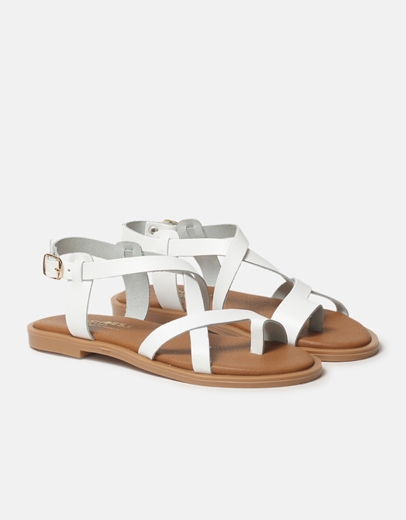 Εικόνα της Δερμάτινα σανδάλια Ελληνικής κατασκευής με toe ring Λευκό