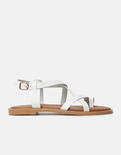 Εικόνα της Δερμάτινα σανδάλια Ελληνικής κατασκευής με toe ring Λευκό