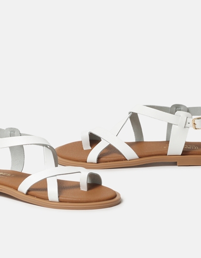 Εικόνα της Δερμάτινα σανδάλια Ελληνικής κατασκευής με toe ring Λευκό