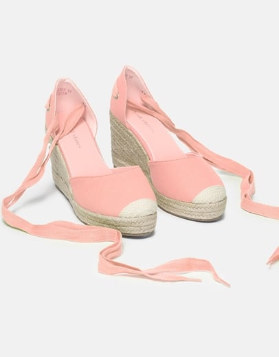 Εικόνα της Lace up μονόχρωμες εσπαντρίγιες σε απλή γραμμή Ροζ