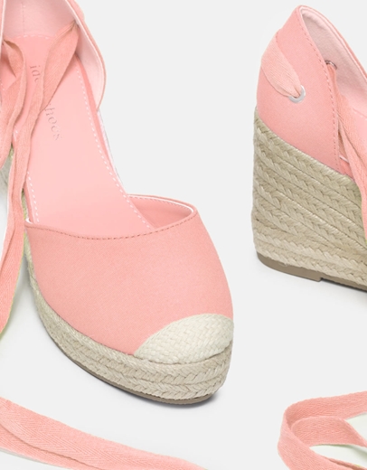 Εικόνα της Lace up μονόχρωμες εσπαντρίγιες σε απλή γραμμή Ροζ