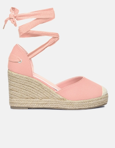 Εικόνα της Lace up μονόχρωμες εσπαντρίγιες σε απλή γραμμή Ροζ