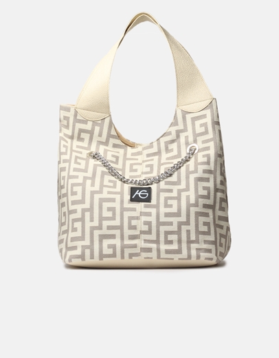 Εικόνα της Χειροποίητη τσάντα με μαίανδρο και αλυσίδα Άμμου/Μπεζ