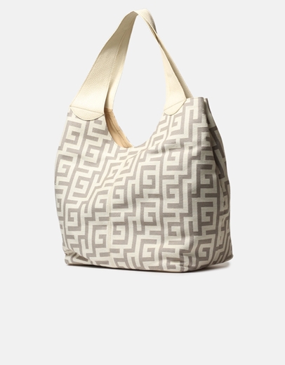 Εικόνα της Χειροποίητη τσάντα με μαίανδρο και αλυσίδα Άμμου/Μπεζ