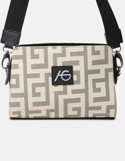 Εικόνα της Χειροποίητο τσαντάκι με μαίανδρο χιαστί ελληνικής κατασκευής Άμμου/Μπεζ