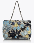 Εικόνα από Ψάθινη τσάντα ώμου SOPHIE με λουλούδια από παγιέτες Μπλε