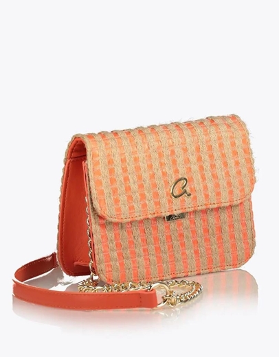 Εικόνα της Ψάθινη τσάντα χιαστί SILVANA με ριγέ σχέδιο Πορτοκαλί