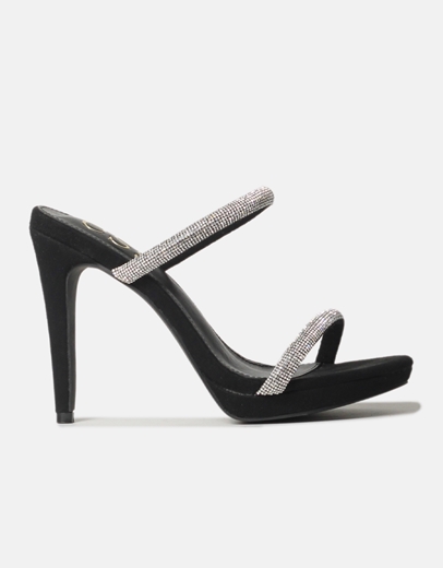 Εικόνα της Ψηλοτάκουνα mules με λουράκια από strass Μαύρο