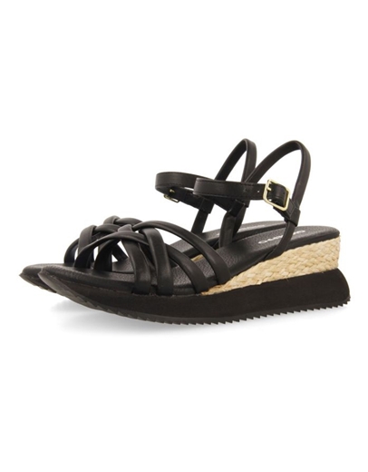 Εικόνα της Σανδάλια flatforms Gioseppo με σχέδιο πλέξης Μαύρο