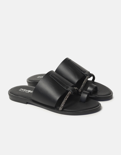 Εικόνα της Σανδάλια flat Ελληνικής κατασκευής με λεπτομέρεια από strass Μαύρο