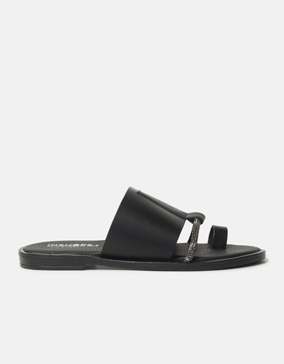 Εικόνα της Σανδάλια flat Ελληνικής κατασκευής με λεπτομέρεια από strass Μαύρο