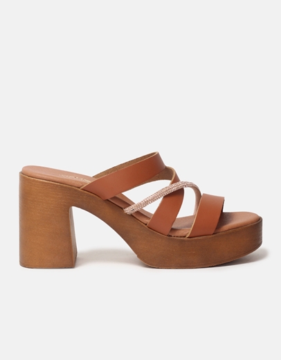 Εικόνα της Δερμάτινα mules Ελληνικής κατασκευής με τετράγωνο τακούνι Ταμπά