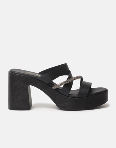 Εικόνα της Δερμάτινα mules Ελληνικής κατασκευής με τετράγωνο τακούνι Μαύρο