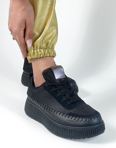 Εικόνα της Sneakers δίσολα με σχέδιο πλέξης Μαύρο