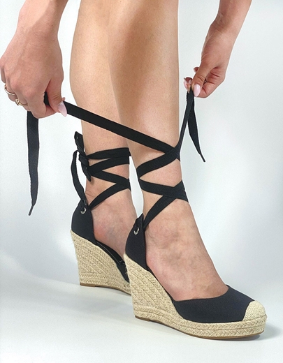 Εικόνα της Lace up μονόχρωμες εσπαντρίγιες σε απλή γραμμή Μαύρο