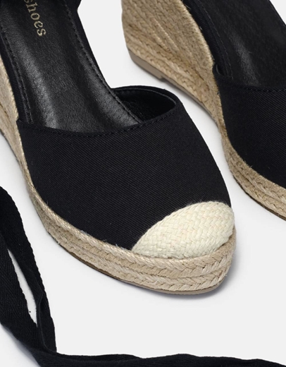 Εικόνα της Lace up μονόχρωμες εσπαντρίγιες σε απλή γραμμή Μαύρο