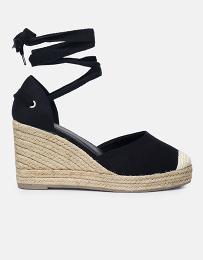 Εικόνα της Lace up μονόχρωμες εσπαντρίγιες σε απλή γραμμή Μαύρο