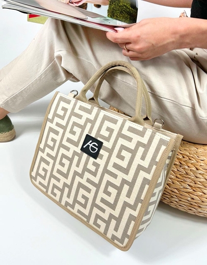 Εικόνα της Xειροποίητη τσάντα χειρός μαίανδρος Άμμου/Μπεζ