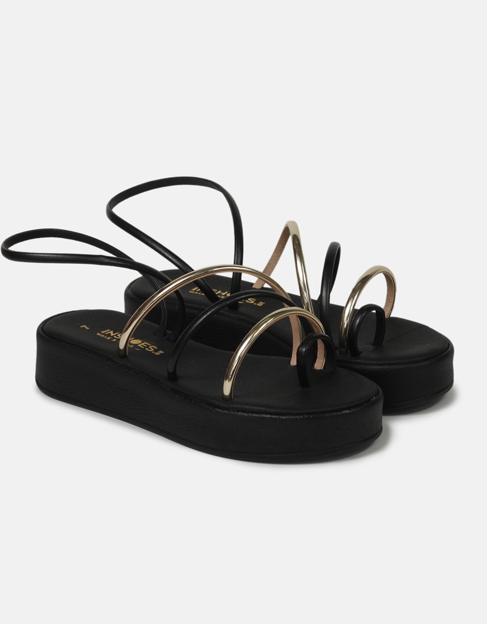 Εικόνα από Σανδάλια Ελληνικής κατασκευής  με λουράκια και toe ring Μαύρο