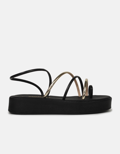 Εικόνα της Σανδάλια Ελληνικής κατασκευής  με λουράκια και toe ring Μαύρο