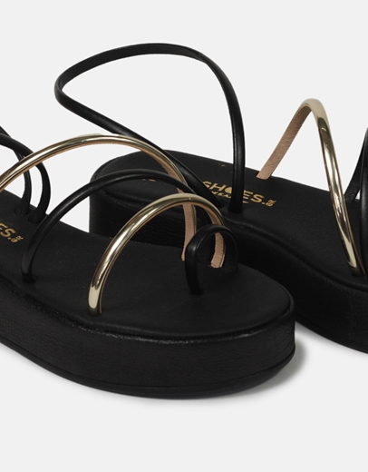 Εικόνα της Σανδάλια Ελληνικής κατασκευής  με λουράκια και toe ring Μαύρο