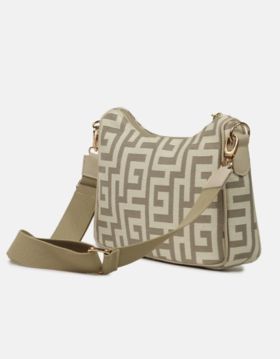 Εικόνα της Χειροποίητη τσάντα χιαστί με μαίανδρο Άμμου/Μπεζ