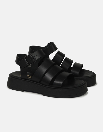 Εικόνα της Σανδάλια flatforms Ελληνικής Κατασκευής με παράλληλα λουριά Μαύρο