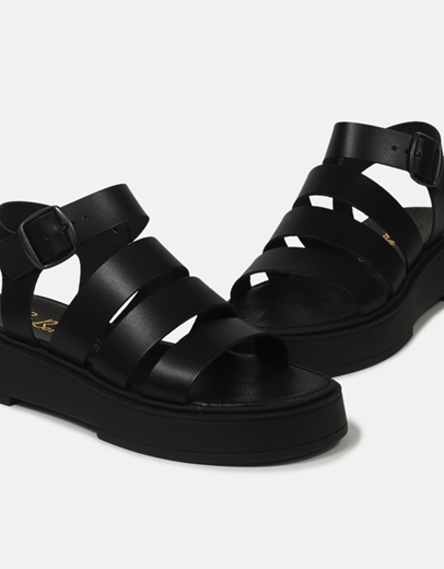 Εικόνα της Σανδάλια flatforms Ελληνικής Κατασκευής με παράλληλα λουριά Μαύρο