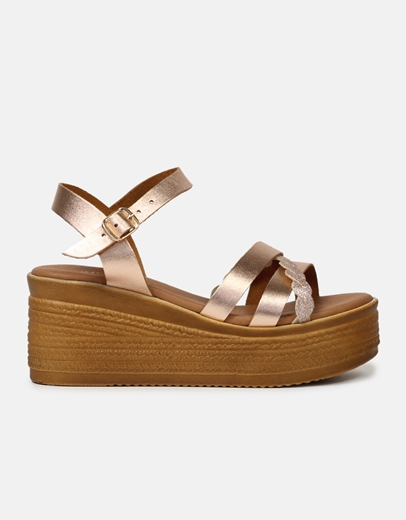 Εικόνα της Δερμάτινες πλατφόρμες Ελληνικής κατασκευής με λεπτομέρεια από strass Χαλκός