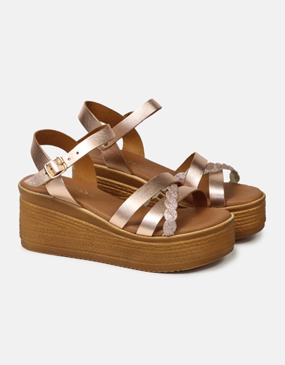 Εικόνα της Δερμάτινες πλατφόρμες Ελληνικής κατασκευής με λεπτομέρεια από strass Χαλκός