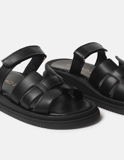 Εικόνα της Δερμάτινα σανδάλια Ελληνικής Κατασκευής με λουράκια και velcro Μαύρο